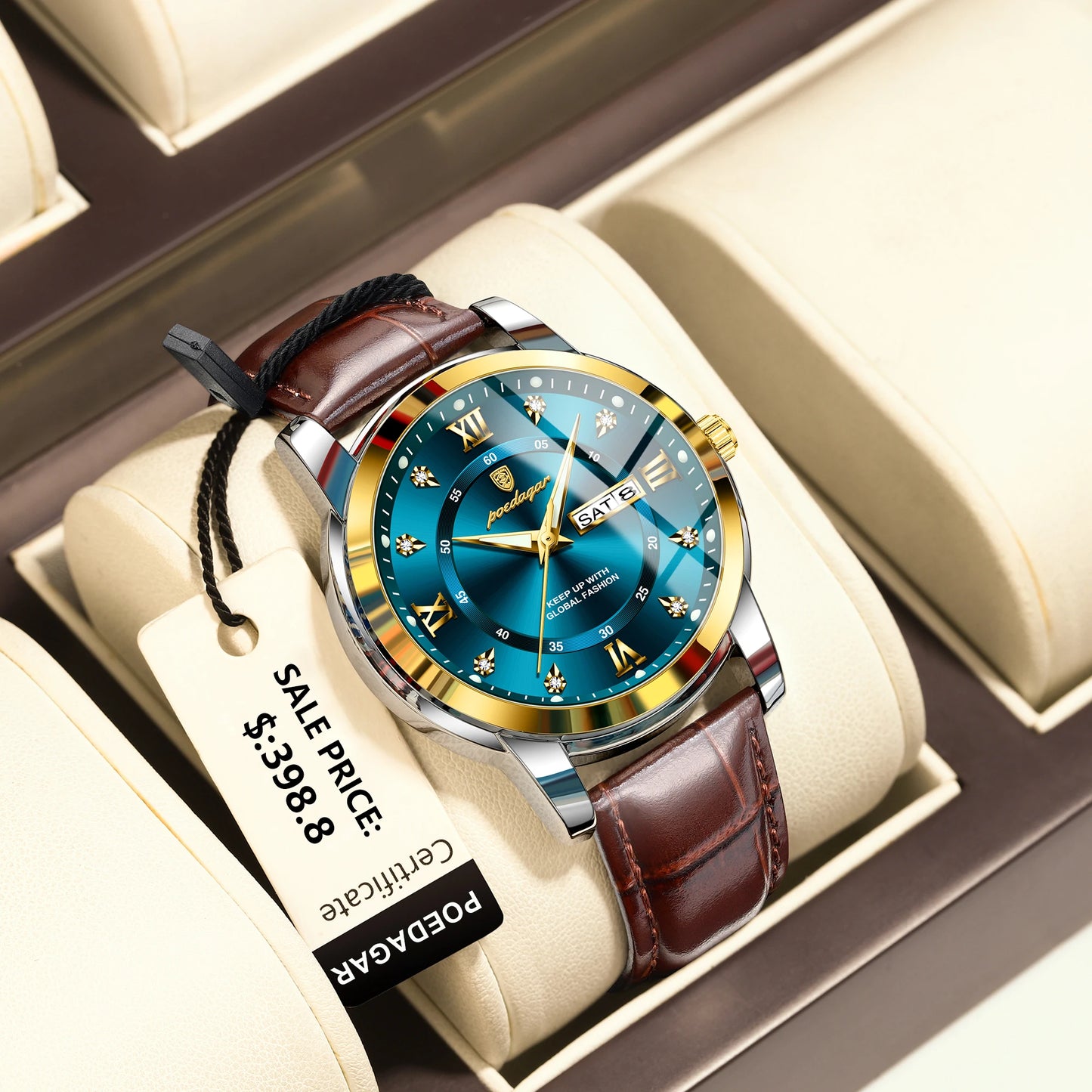 Luxury Man Wristwatch Waterproof Luminous Date Week Leather Watch For Men Sports Quartz