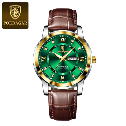 Luxury Man Wristwatch Waterproof Luminous Date Week Leather Watch For Men Sports Quartz