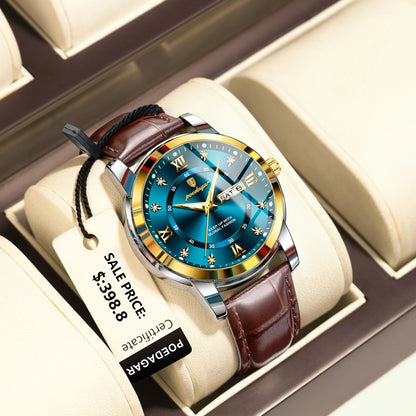 Luxury Man Wristwatch Waterproof Luminous Date Week Leather Watch For Men Sports Quartz