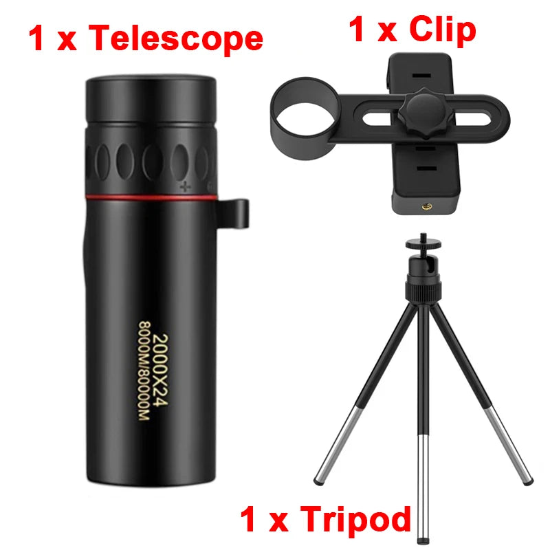 2000x24 HD Monocular Telescope Outdoor Mini Portable Zoom Telescope