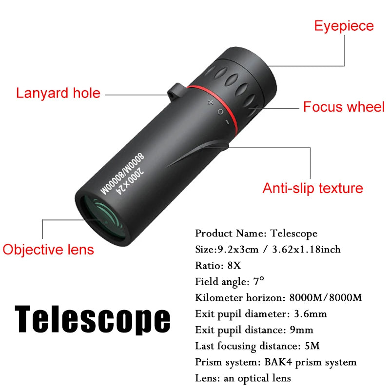 2000x24 HD Monocular Telescope Outdoor Mini Portable Zoom Telescope