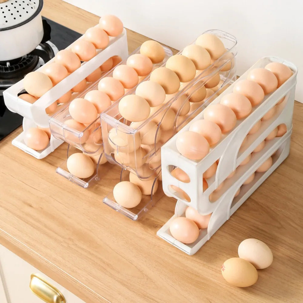 Automatic Rolling Egg Storage Box Organizer