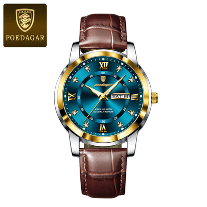 Luxury Man Wristwatch Waterproof Luminous Date Week Leather Watch For Men Sports Quartz