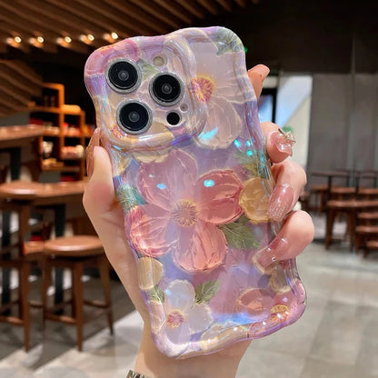 Retro Oil Painting Phone Case For iPhone Luxury Flower Print Shockproof Silicone Cover Artistic Decor