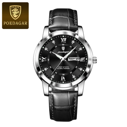 Luxury Man Wristwatch Waterproof Luminous Date Week Leather Watch For Men Sports Quartz