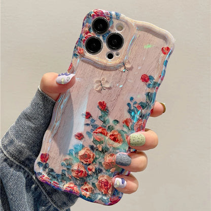 Retro Oil Painting Phone Case For iPhone Luxury Flower Print Shockproof Silicone Cover Artistic Decor