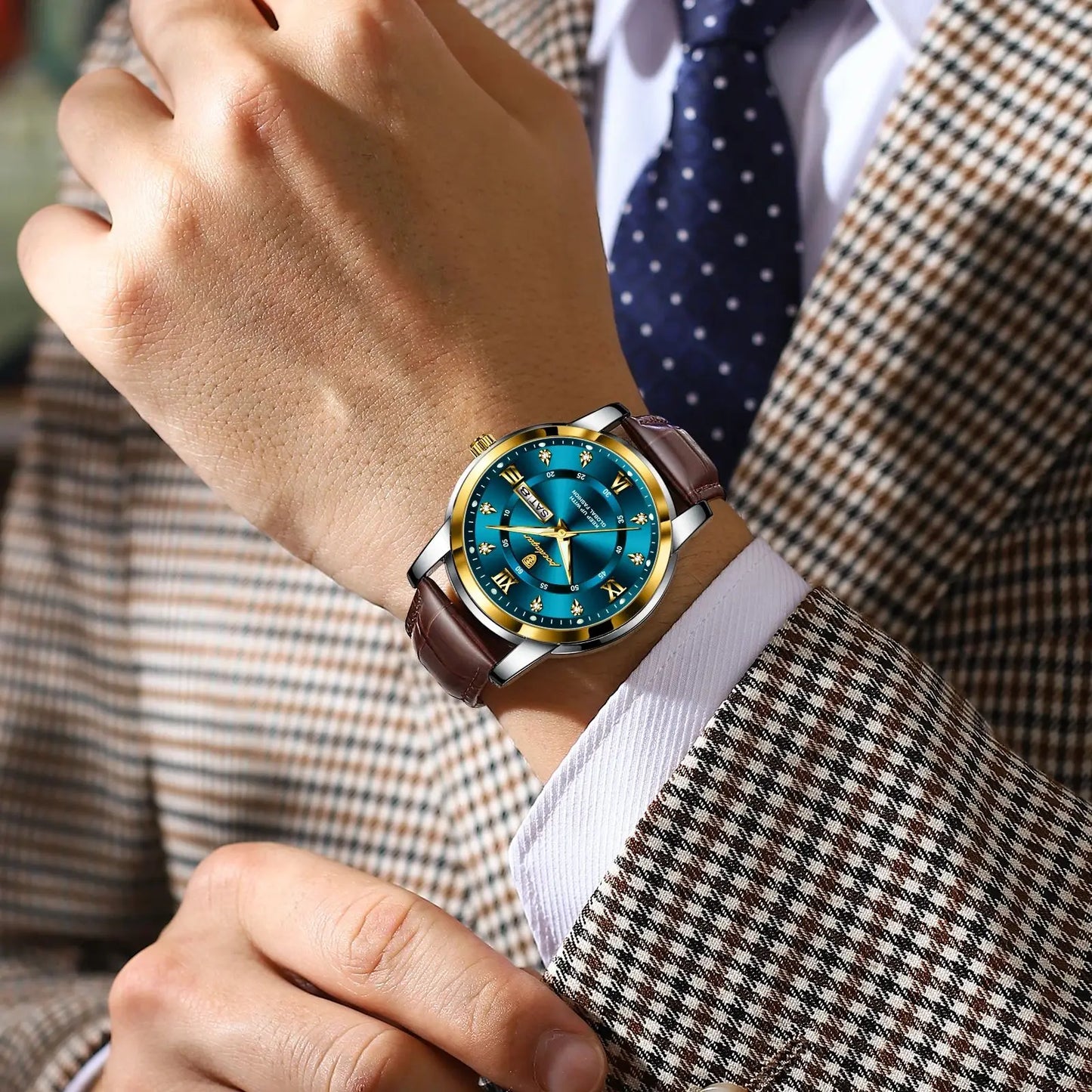 Luxury Man Wristwatch Waterproof Luminous Date Week Leather Watch For Men Sports Quartz