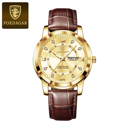 Luxury Man Wristwatch Waterproof Luminous Date Week Leather Watch For Men Sports Quartz