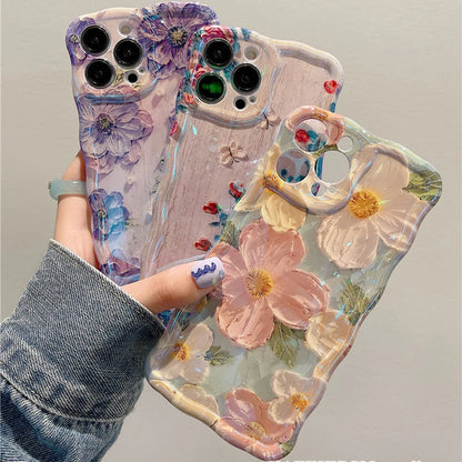 Retro Oil Painting Phone Case For iPhone Luxury Flower Print Shockproof Silicone Cover Artistic Decor