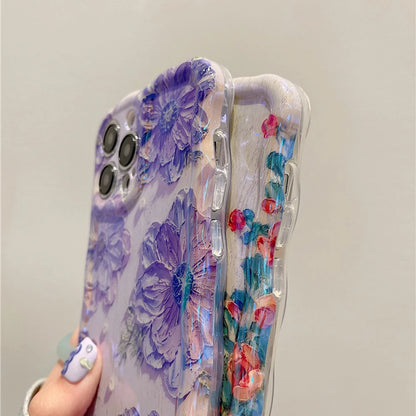 Retro Oil Painting Phone Case For iPhone Luxury Flower Print Shockproof Silicone Cover Artistic Decor