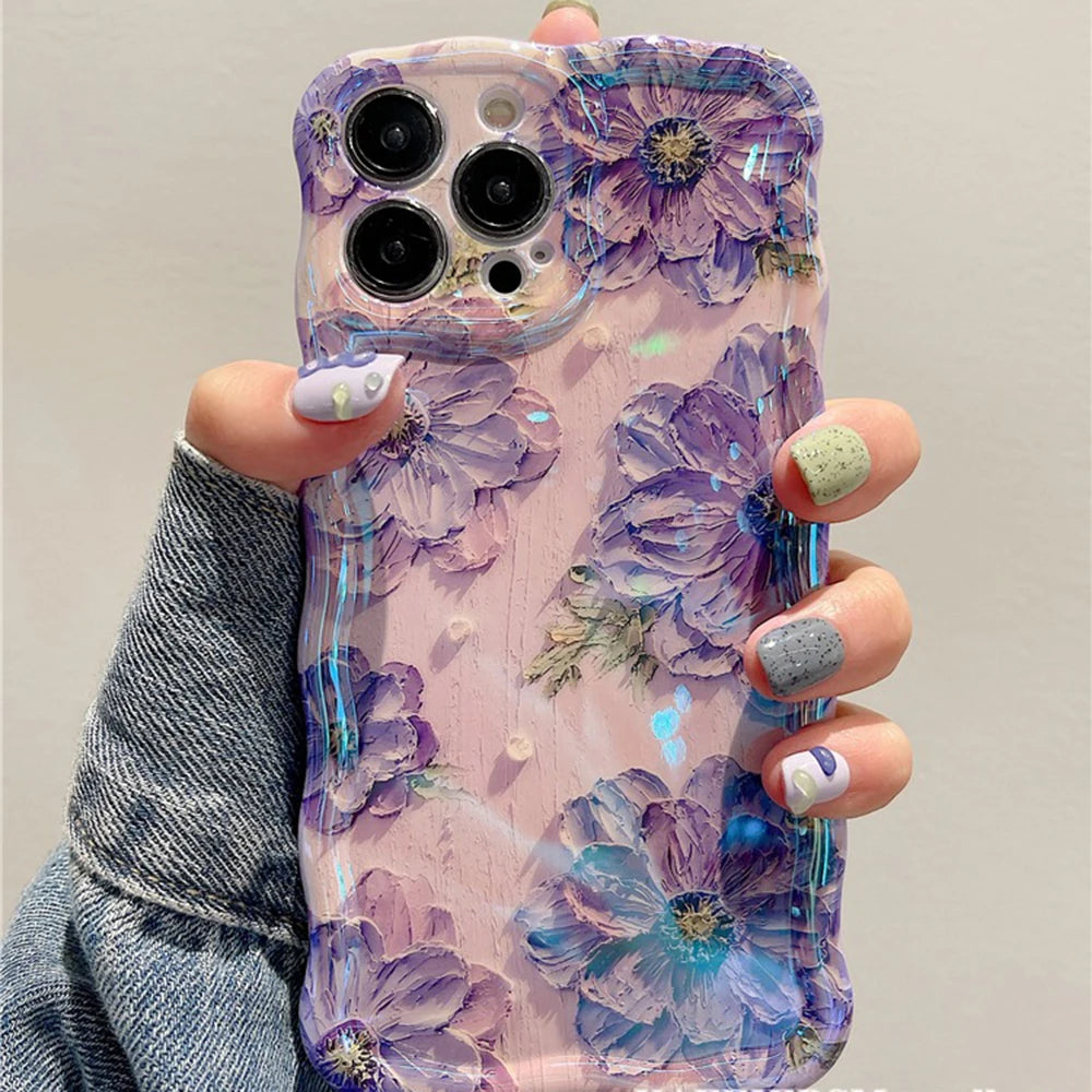 Retro Oil Painting Phone Case For iPhone Luxury Flower Print Shockproof Silicone Cover Artistic Decor