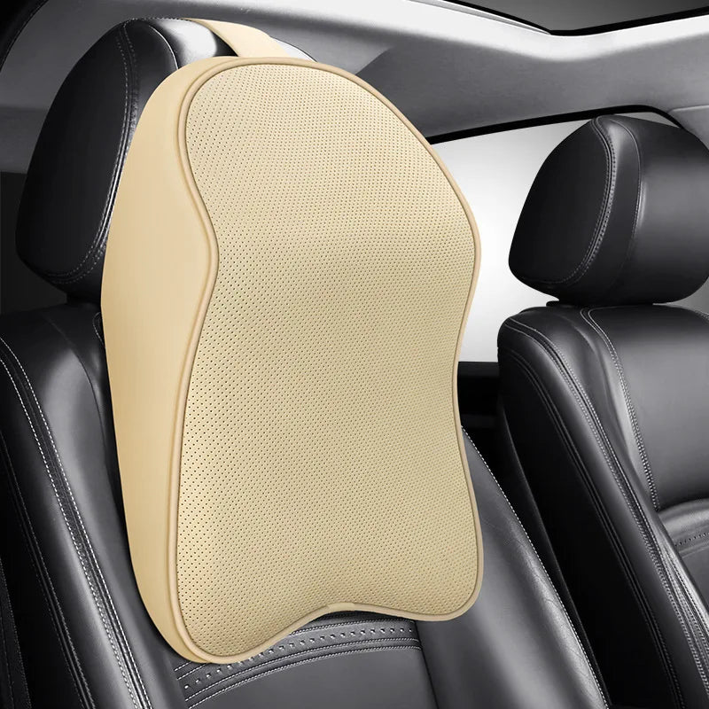 3D Nappa Leather Car Neck Pillow Pain Relief Travel Neck Support