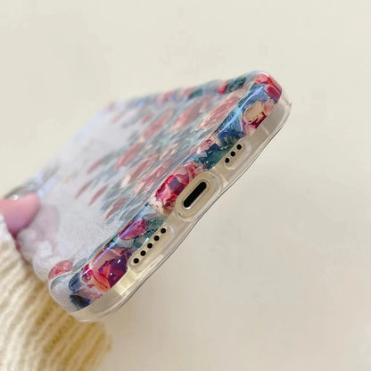 Retro Oil Painting Phone Case For iPhone Luxury Flower Print Shockproof Silicone Cover Artistic Decor