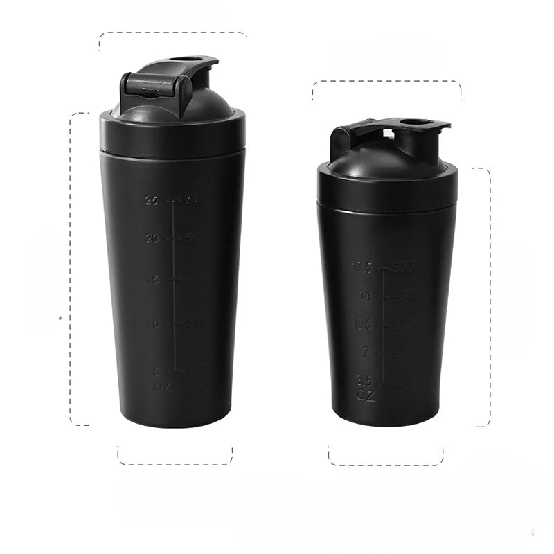 1pcs Stainless Steel Protein Powder Shaker Bottle with Ball Scale Leak Proof for Gym Fitness Sport Whey Shakes Water Cup