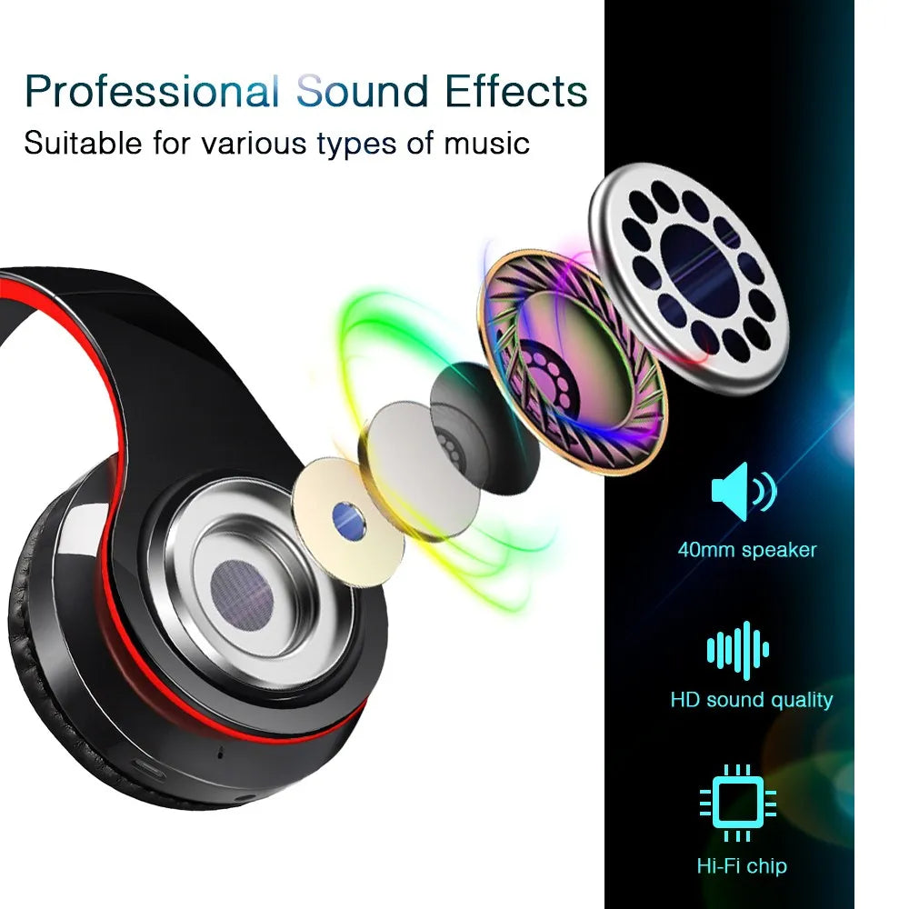 Foldable Original Wireless Headsets Bluetooth Headphones Stereo Sound Earphones with Mic and SD card slot