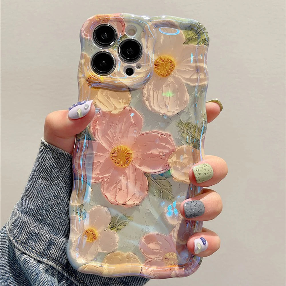 Retro Oil Painting Phone Case For iPhone Luxury Flower Print Shockproof Silicone Cover Artistic Decor