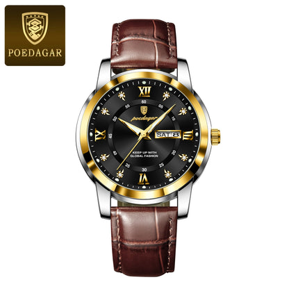 Luxury Man Wristwatch Waterproof Luminous Date Week Leather Watch For Men Sports Quartz
