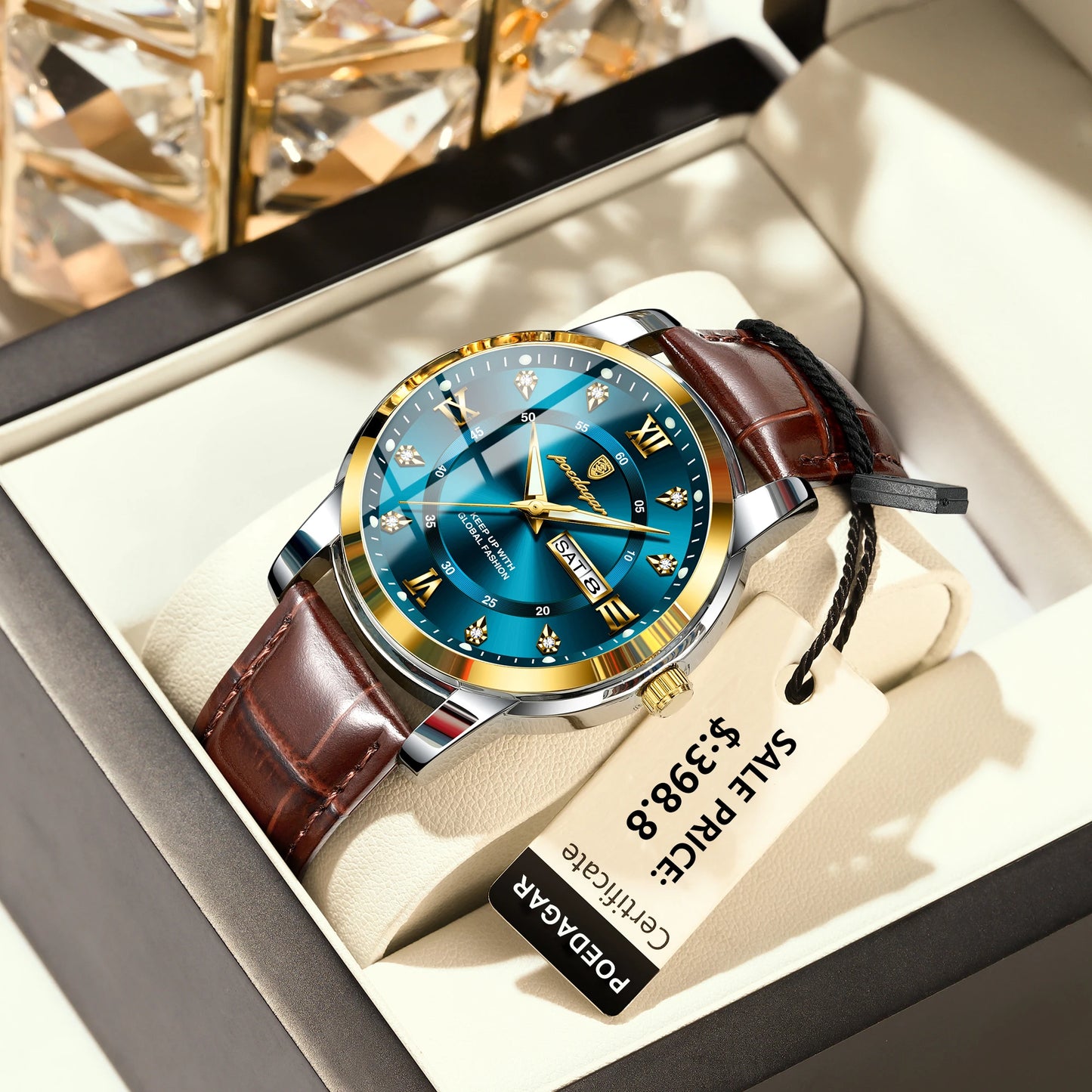 Luxury Man Wristwatch Waterproof Luminous Date Week Leather Watch For Men Sports Quartz
