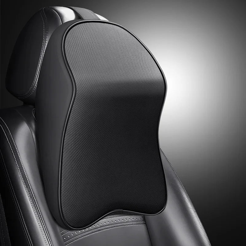 3D Nappa Leather Car Neck Pillow Pain Relief Travel Neck Support